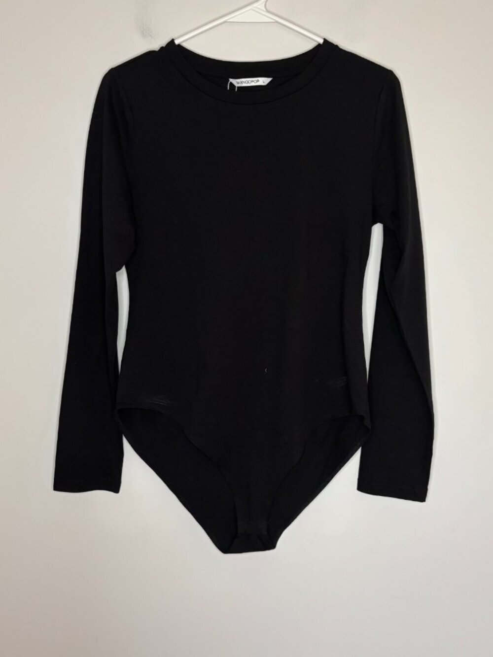 MANGOPOP NEW Bodysuit Womens L Long Sleeve Snap Closure Stretch Crew Neck